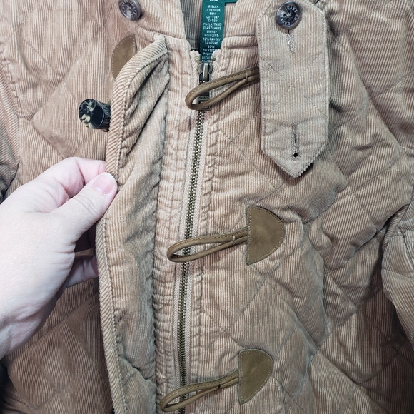 Vintage Ralph Lauren Tan Corduroy Duffle Jacket Toggles Hood Quilted Size Small. - Picture 8 of 9